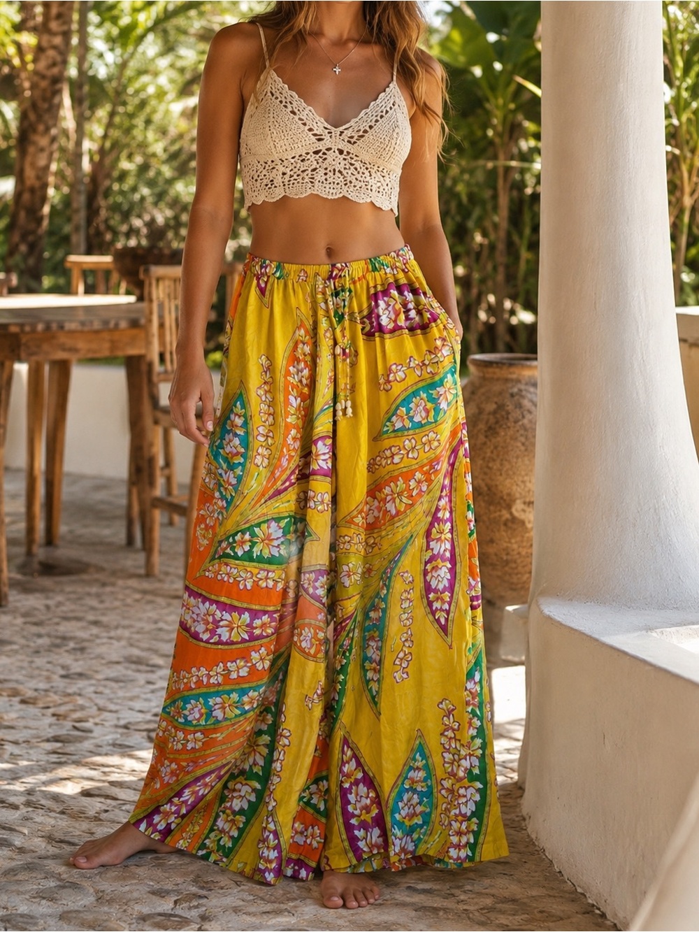 Haute Hippie Wide Leg Pants Tropical Floral XS